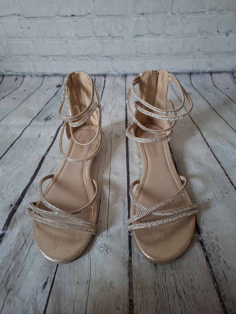 EUC Dream Pairs Ankle Strap Rhinestone Gold Sandals - Size 8.5